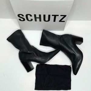 NIB SCHUTZ AMELLIE LEATHER MID CALF SOCK BOOTS IN BLACK SZ  9.5 - 6.5